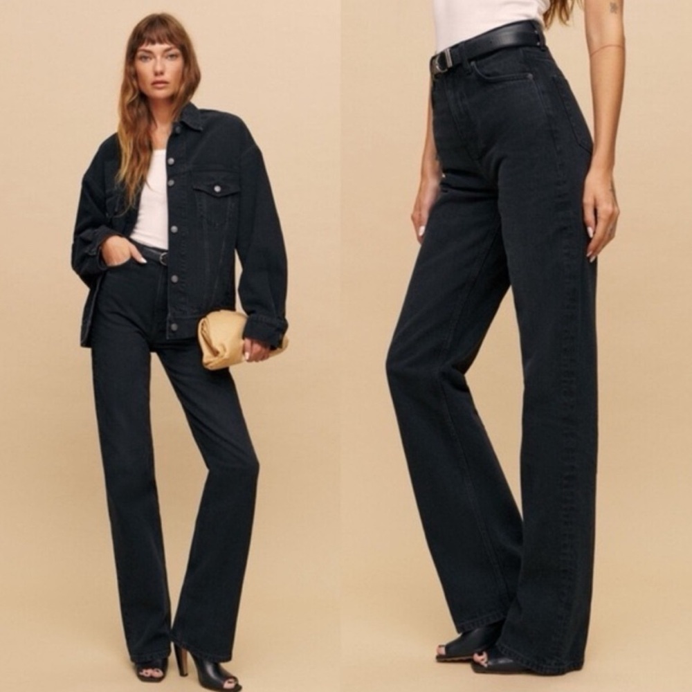 NWT Reformation wilder high rise wide leg black jeans size 26